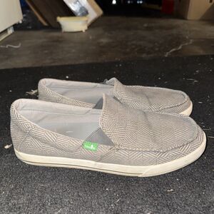 Sanuk Mens 9 Sideline Checked Shoes Sneaker Loafer Herringbone Tweed Oatmeal